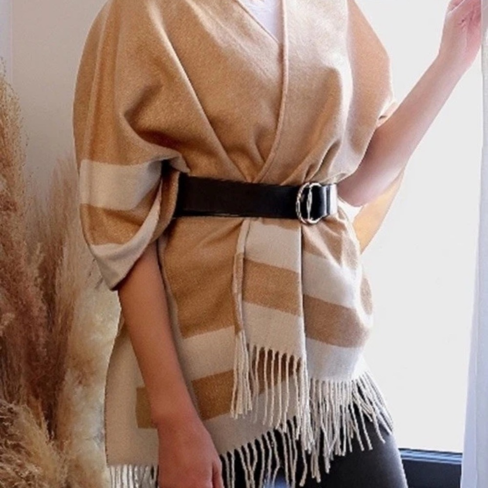 Walter Baker Camel and Cream Poncho Wrap